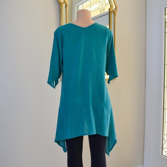 Fiaga Mexico Women Green Handkerchief Tunic Top Bell Shape Open Sleeves Cotton S - Picture 6 of 13